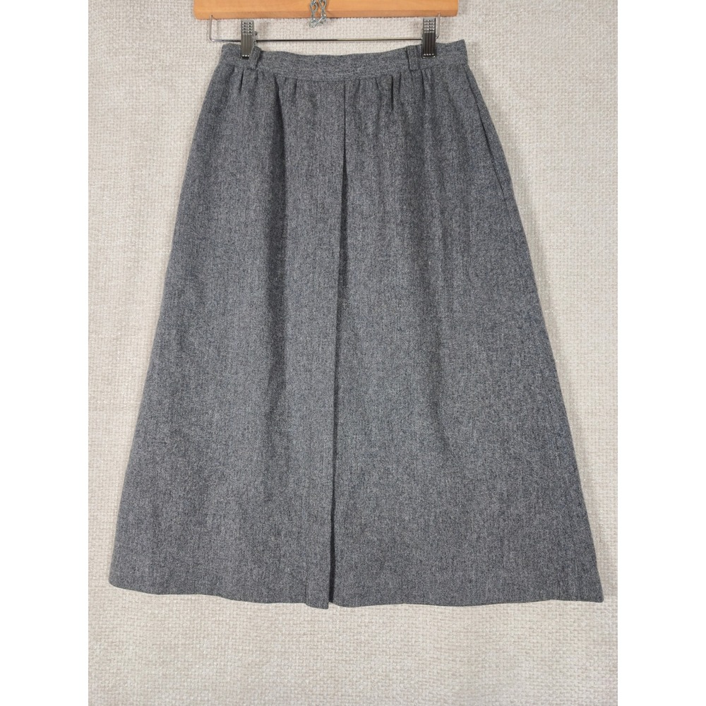 Vintage Panther Grey 100% Wool A-Line Midi Skirt Pockets Made in USA 25‎ Waist